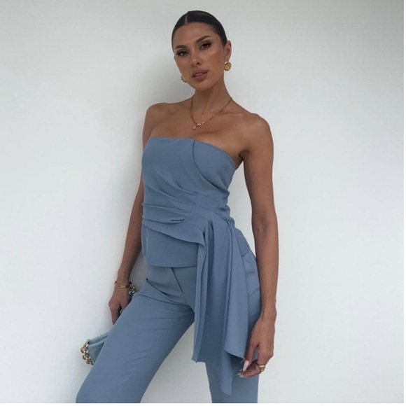 Zara Blue Strapless Crop Top - Picture 2 of 16